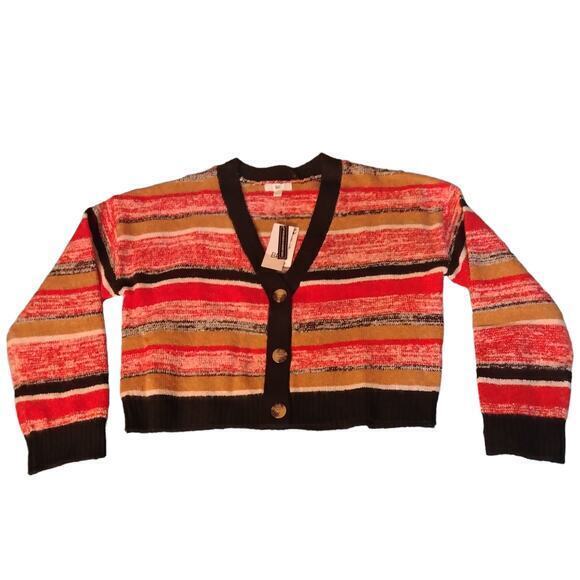BP Juniors Nordstrom Marled Striped Cropped Cardigan 3 Button Size Medium - Picture 1 of 8